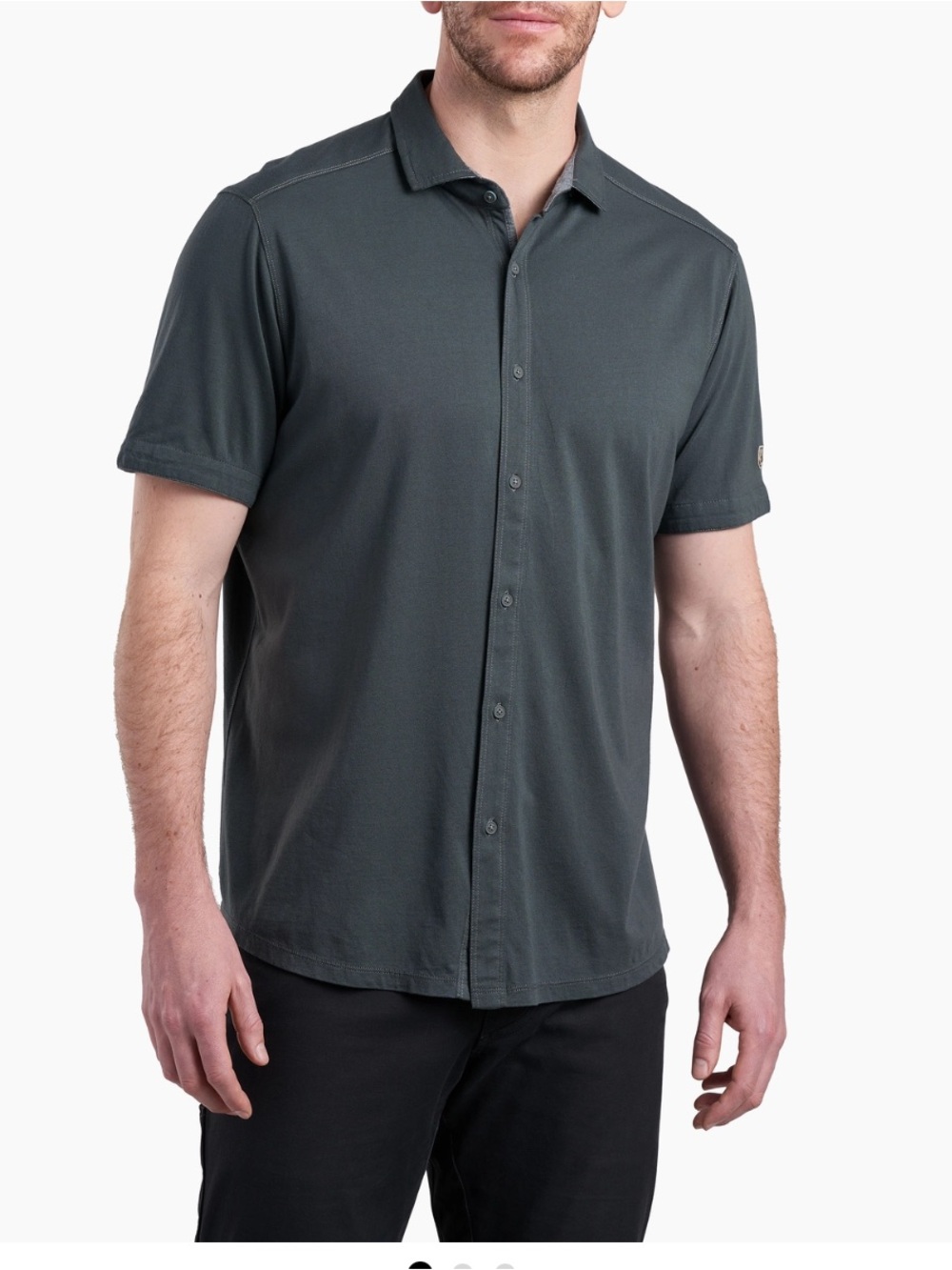 Kuhl INNOVATR Classic Button-up Short Sleeve Shirt Knit Carbon Gray Size Medium